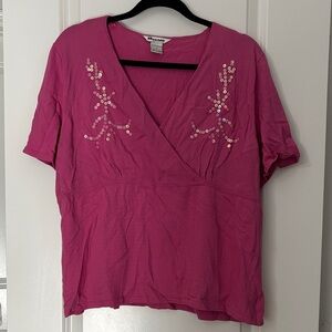 Stylish V-Neck Pink Blouse with Sequin Details